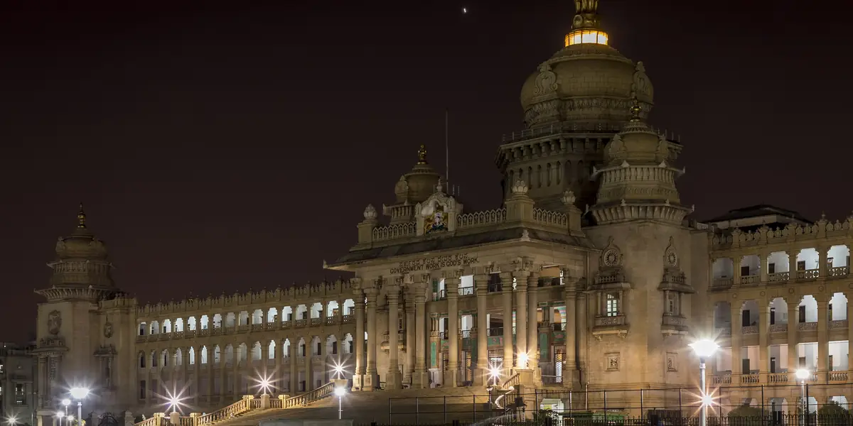 Vidhana Soudha in Bengaluru, lit up at night