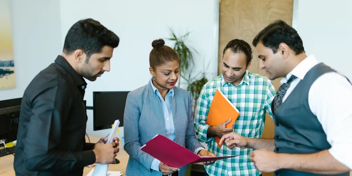 A team discussing work in an office